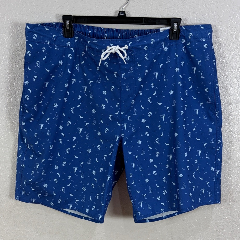 ST JOHN’S BAY ,Size 2XL,Blue Patterned Men's Swim Shorts